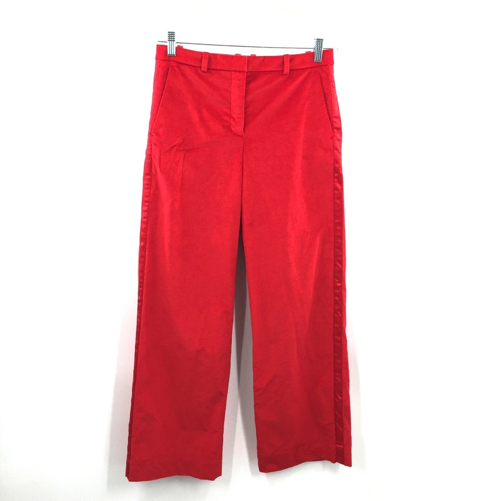 J. Crew Wide leg tuxedo trouser pants satin stripe velvet red preppy old money 2